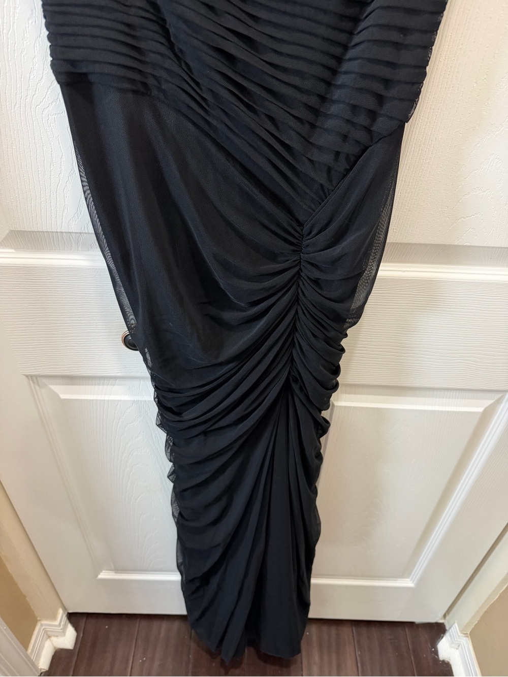 Tadashi Shoji Black Draped Mesh Evening Gown M - Picture 7 of 11